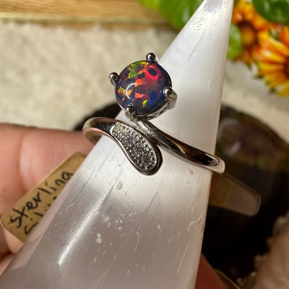 New 925 sterling silver ring size 9 fire opal blue pink green boho hippie gift - Picture 3 of 12